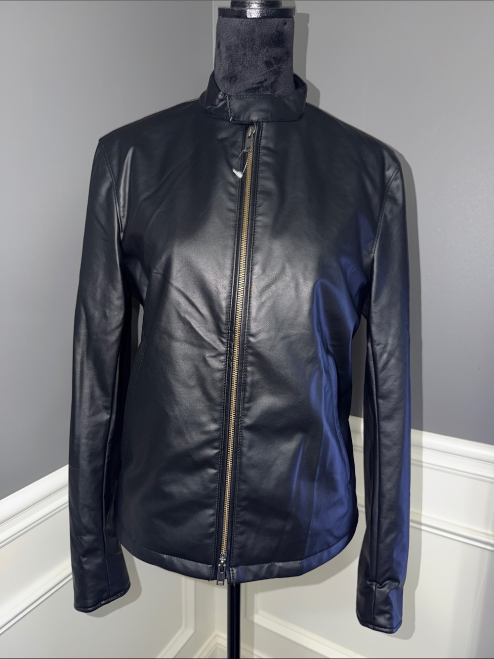 Uniqlo Black Faux Leather Zip Front Jacket